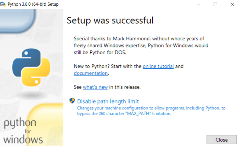 Windows環境にPythonをインストール完了